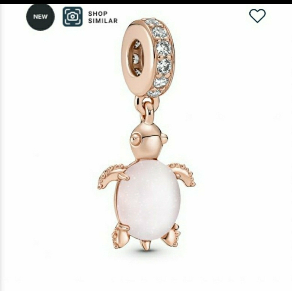 Rose Gold Murano Glass Pink Sea Turtle Dangle Charm, Rose Gold-Plated